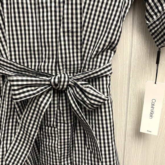 Calvin Klein Button Up Shirt Dress Gingham Print Black White Size 2 NWT - Picture 5 of 8